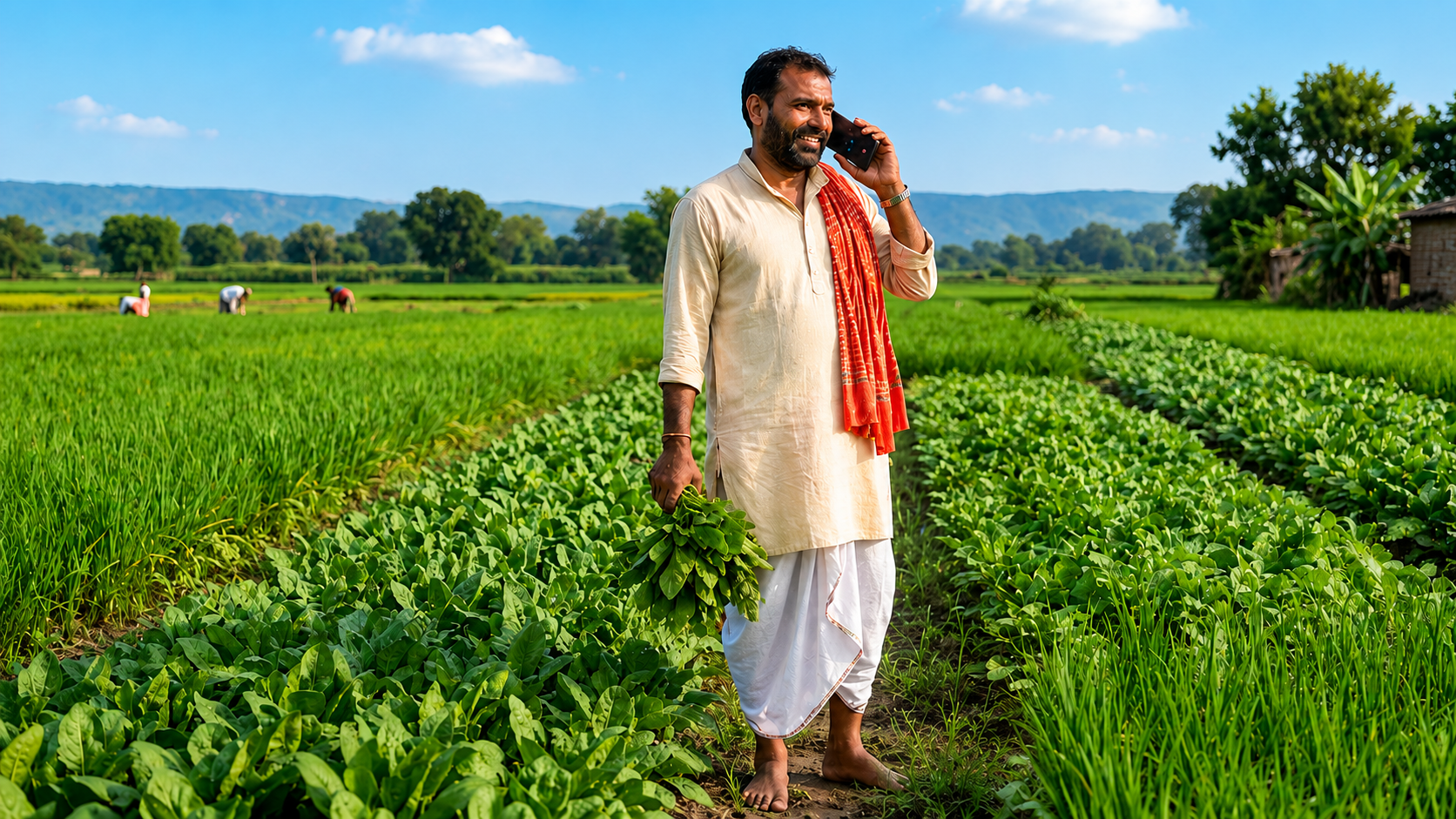 Farmer standing in a green field
